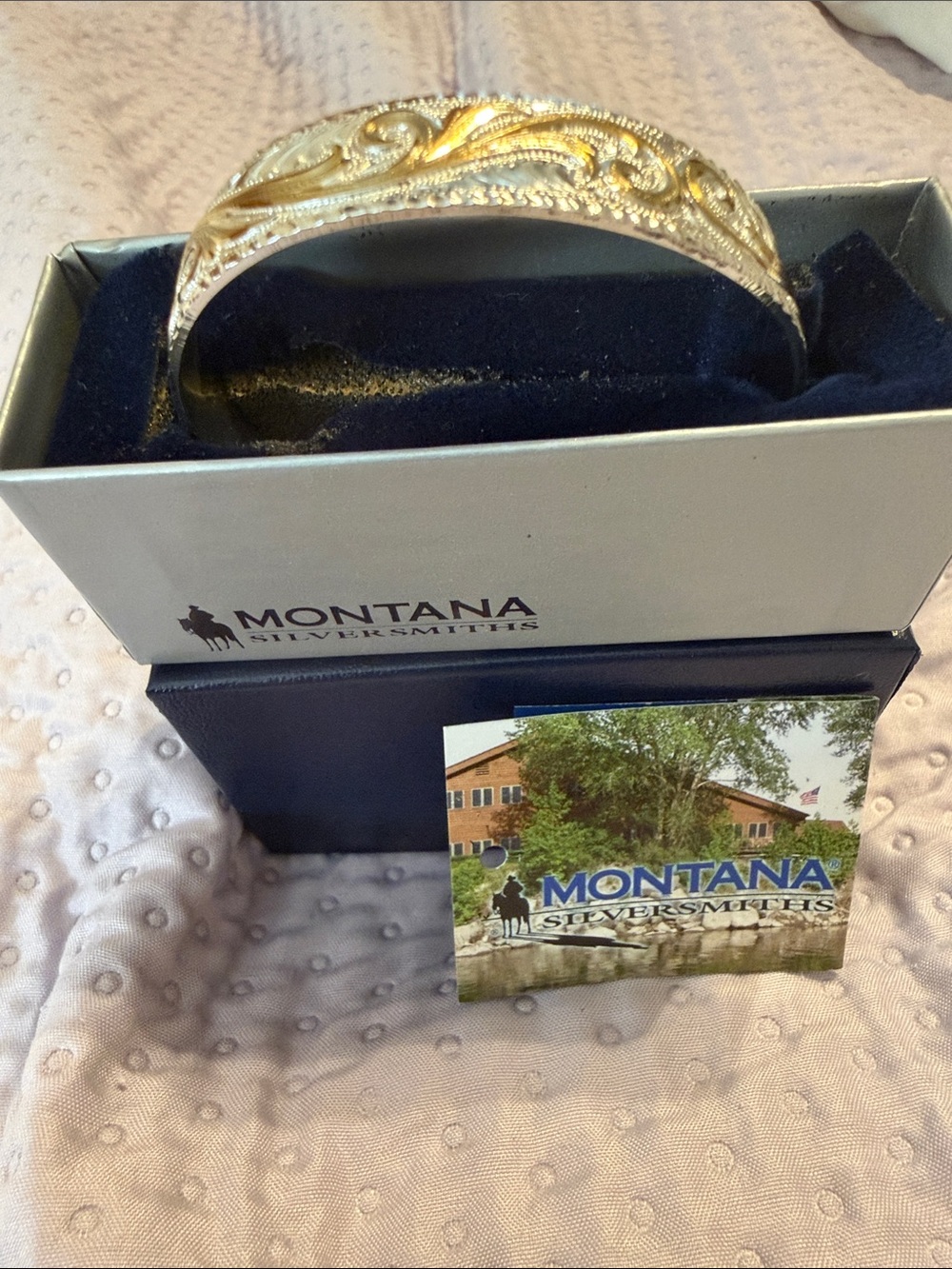 Montana Silversmiths Gold-Tone Engraved  silver Cuff Bracelet